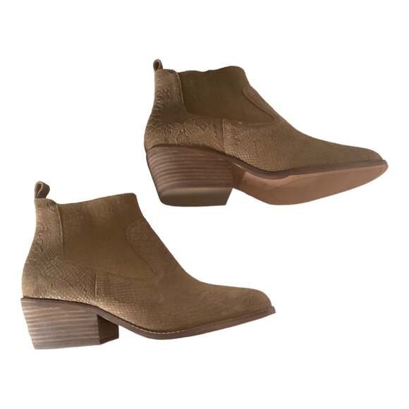 Crown vintage pull on booties brown faux animal croc print size 9 heeled woman’s - Picture 7 of 10